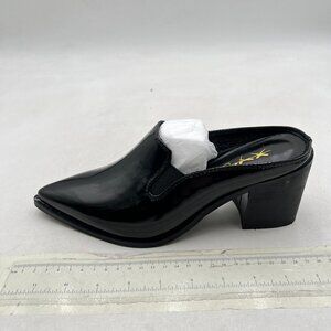 XYD Black Neutral Pointed Toe Block Heel Backless Mules Pumps Office Shoes